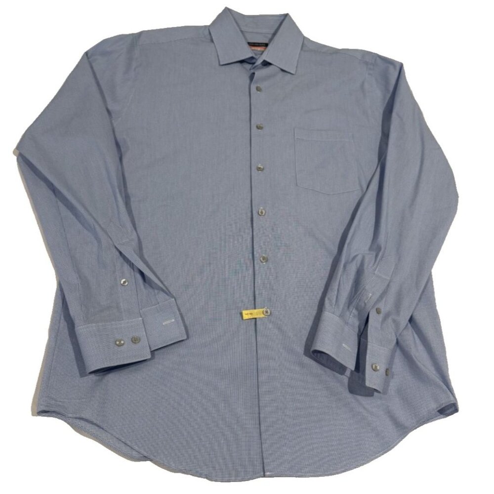 Van Heusen Dress Shirt Regular Fit Blue Check Pattern Long Sleeve 16-16.5 34/35